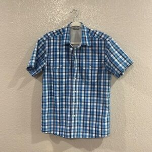 Great Northwest Mens Size S Short Sleeve Fishing Vented Blue Plaid Shirt Hiking